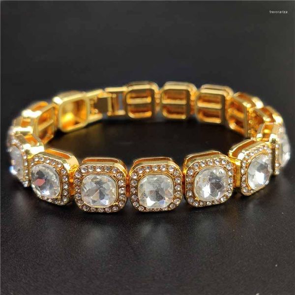 Pulseira Hip Hop Bling Iced Out Cubic Zircon Bracelet For Men Women 1 Row Geometric Square CZ Stone Tennis Chain Jewelry 12.5mm 21cm