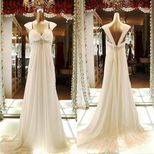 Abiti da sposa incinte stile impero boemo 2020 Abiti da sposa premaman in chiffon elegante Plus Size A Line Abito da sposa da spiaggia Cus203q