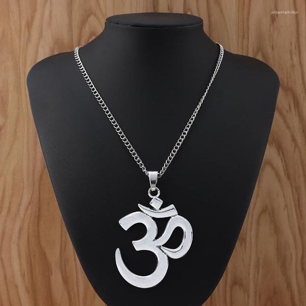 Подвесные ожерелья Большой абстрактный металлический ом -символ йога ожерелье йоги на длинной цепной козеота Lagenlook 34 