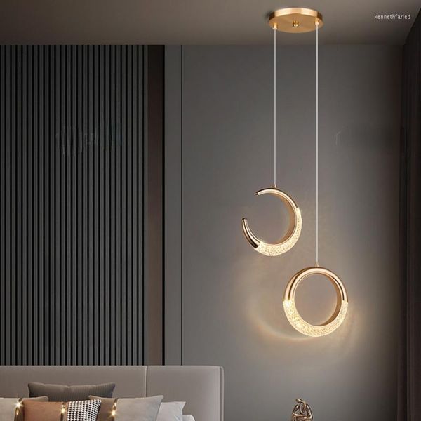 Luminárias pendentes de cabeceira para pendurar no quarto luz linha longa lâmpada moderna minimalista lua lâmpada de parede pequena droplight