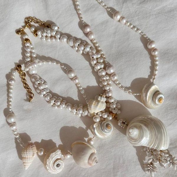 Colares com pingente Vieira Strand Pearl Turbo Conch Shells Hang Of Crystal Beads Para Mulheres Moda Jóias Acessórios Feitos à Mão