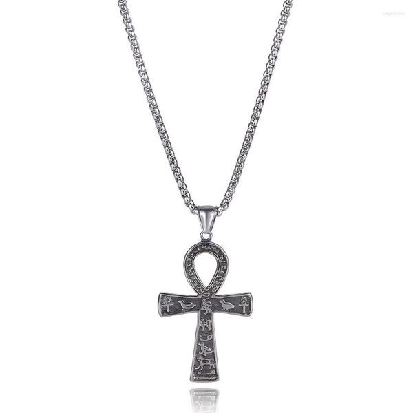 Anhänger Halsketten Edelstahl Kreuz Vintage Religiöse Halskette Antike Ägyptische Hieroglyphen Amulett Paar Schmuck GL0060