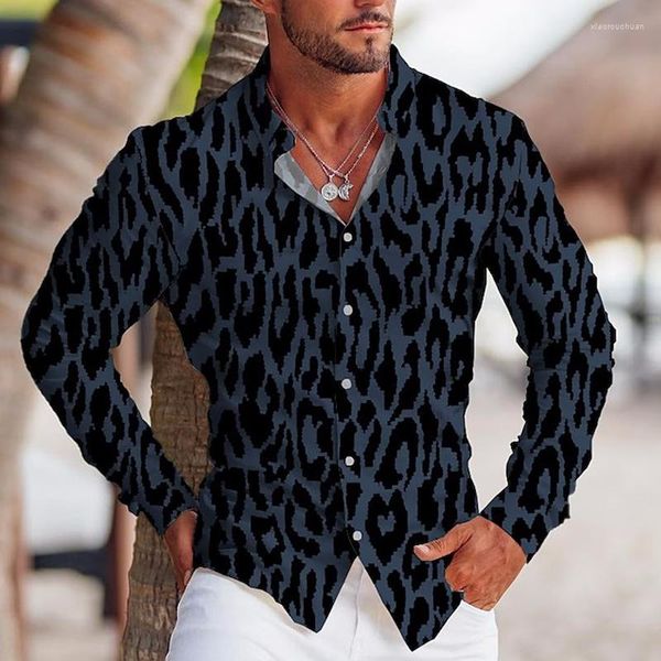 Männer Casual Hemden Herbst Mode Übergroßen Für Männer Leopard Print Button Langarm Top Herren Kleidung Strand Und Blusen