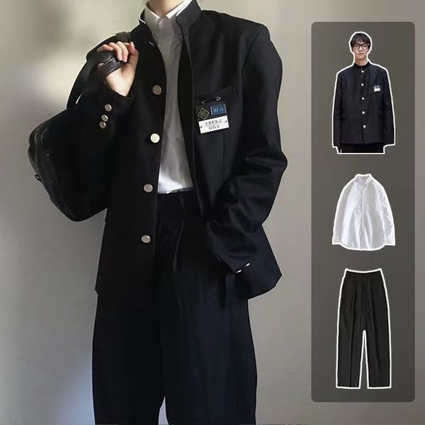 Herren-Trainingsanzüge, dreiteiliger Anzug, Jacke, koreanische Hose, Uniform, Kleidung im westlichen Stil, schwarze Farbe, Hosen, ein Set, modische Mäntel 230619