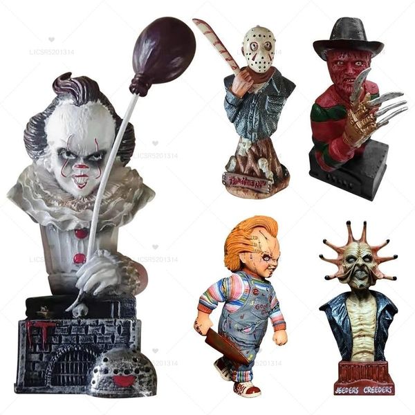 Novità Giochi Halloween Horror Movie Killer Statue Resin Crafts Killer Horror Atmosphere Desktop Furniture Decorazione d'interni Party Play Gift 230617