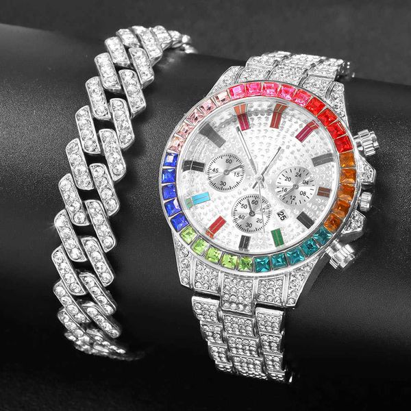 Relógios Reloj Mujer Bling Relógio de Strass Cheio de Luxo Relógio de Pulso Redondo de Quartzo Pulseira Moda Feminina Relógio Presente 230613