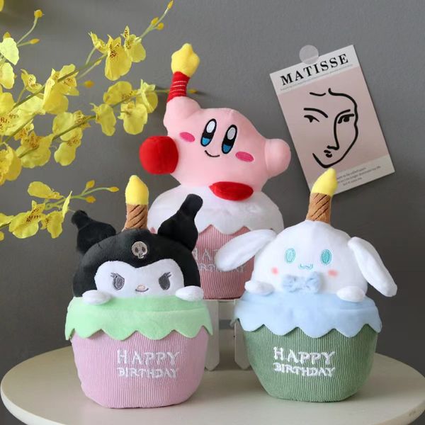 Boneca de desenho animado japonesa brilhará como presente de boneca cantando, lindo bolo de aniversário Star Kirby, brinquedo de pelúcia figura de ação