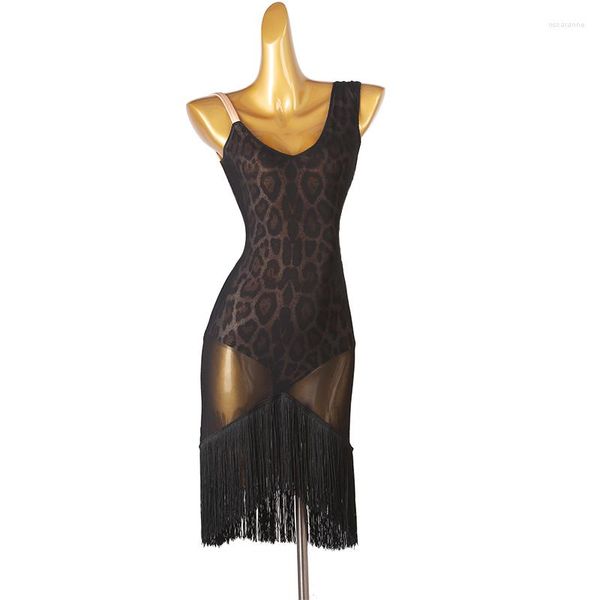 Abbigliamento da palcoscenico Abiti da ballo latino personalizzati di fascia alta Abiti sexy con stampa leopardata Chacha Rumba Costumi professionali eleganti per adulti