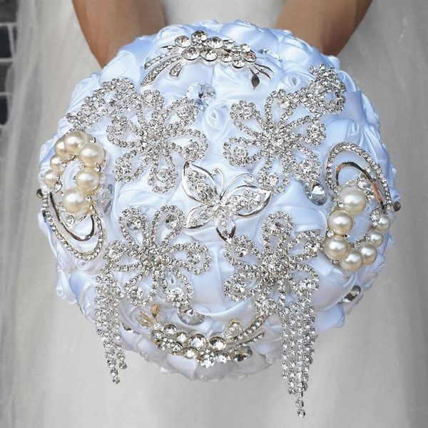 2020 nova moda marfim branco buquês de casamento de noiva pérolas miçangas broche dama de honra artificial colorido bouquets de casamento248j