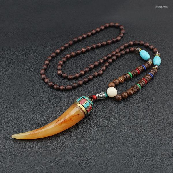 Подвесные ожерелья винтажное ожерелье ручной работы непал буддийский мала -деревянный бусин этнический рог длинный
