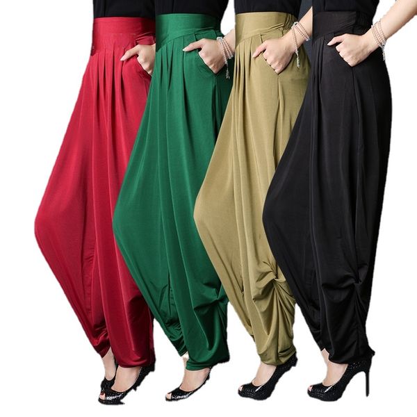 Neue Weibliche Baggy Hohe Taille Harem Hosen Frauen Dance Club Elastische Taille Breite Bein Hosen Harem Pumphose Hosen