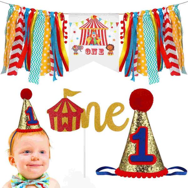 Partydekoration 3 Stück Hüte Babys Erster Geburtstag Dekorationen Mädchen Baby 250X17X21cm Banner Kuchen Flagge