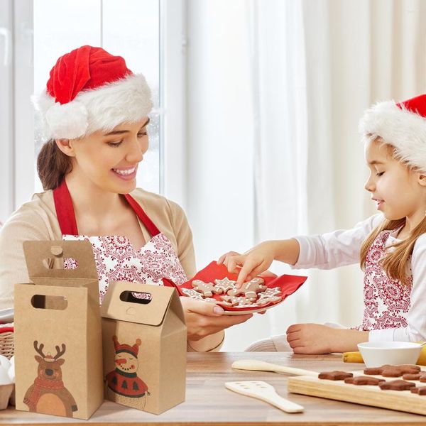 Confezioni regalo 16 pezzi Sacchetti di cartoni animati per dolcetti natalizi Dessert di carta colorata con manici per clienti o ospiti