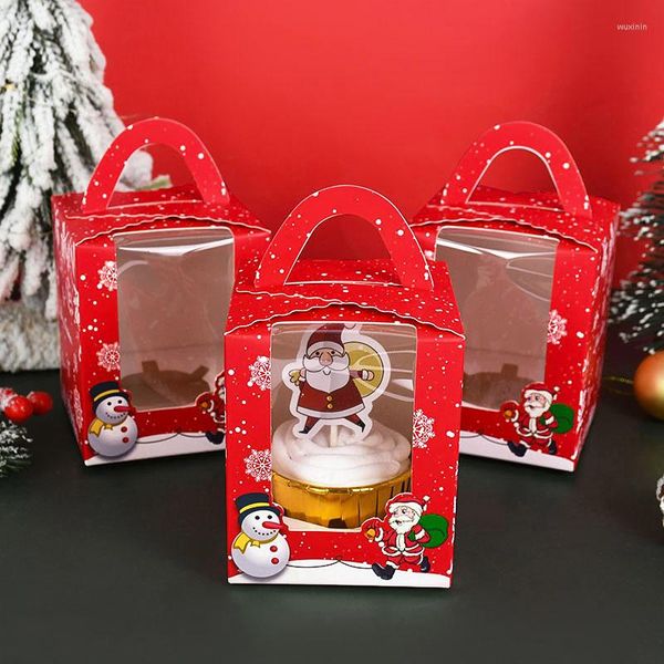 Embrulho para presente 4 pçs Caixa de cupcake de Natal Cup Cake Cookies Embalagens Presentes Boneco de neve Papai Noel Festival Festa Pastelaria