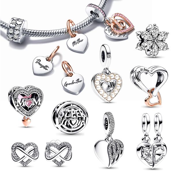 Charms regalo per gioielli per la festa della mamma in argento sterling 925 Charms Pandora con perline Charms per bracciale Pandora in argento 925 originale per regalo da donna