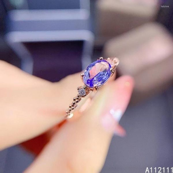 Anelli a grappolo Gioielleria raffinata Argento sterling 925 Incastonato con pietre preziose naturali Anello squisito tanzanite classico vintage semplice da donna