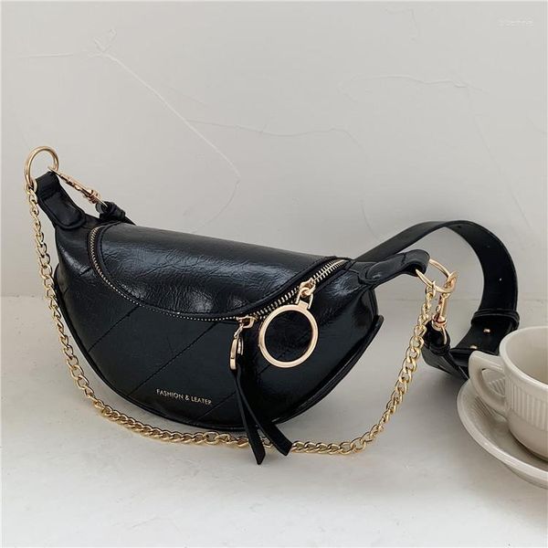 Bolsas de Ombro Corrente Couro Transversal Feminina Pequena Qualidade Mensageiro Bolsa de Cintura Feminina Casual Anel com Zíper Bolsas e Bolsas