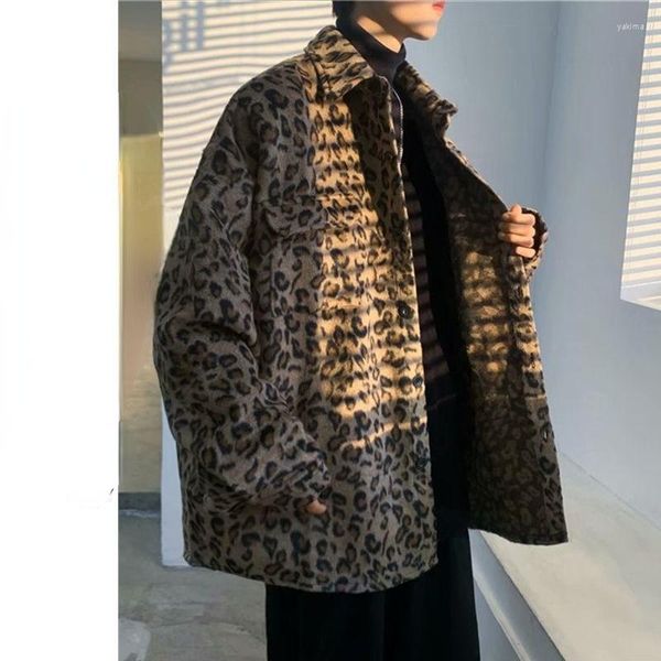 Männer Jacken Leopard Print Mantel Männer Koreanische Version Trend BF Harajuku Stil Fried Street Design Jacke Lose Faul Tweed frühling