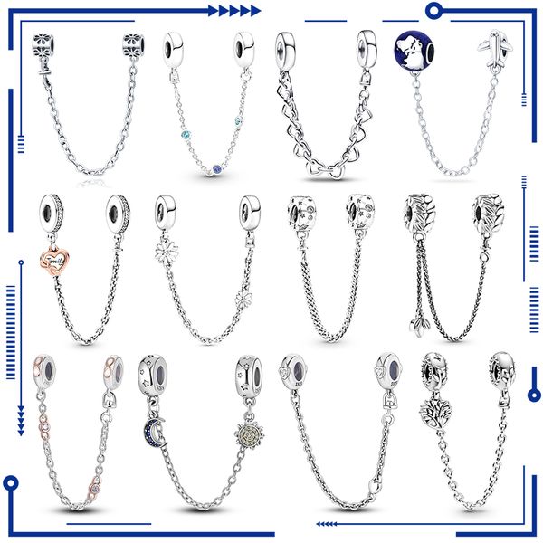Modelos de prata esterlina 925 Zircon Cadeia de segurança Charms Bead Fits Original Pandora Bracelets Charm Dangle Jóias DIY frete grátis