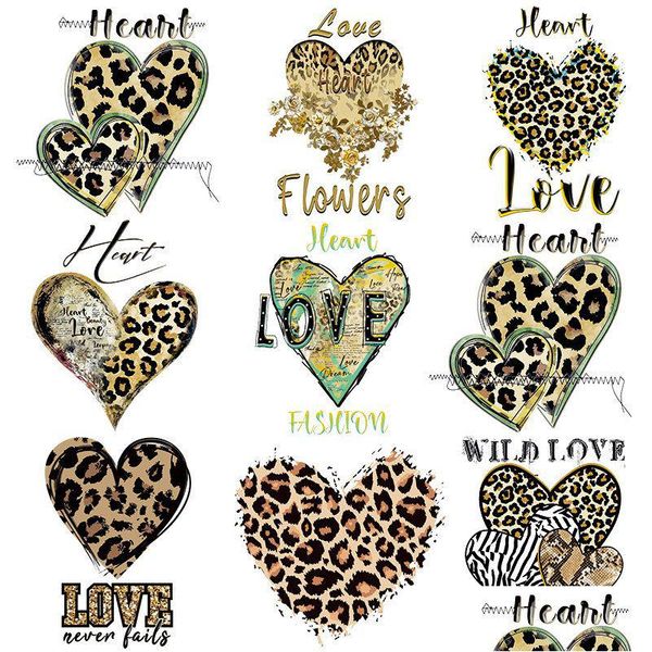 Noções de costura Ferramentas Leopard Heart Iron Ones For Clothing Letters Love Design Women DIY Heat Transfer Stickers Clothes Shirt Ther Dheuj