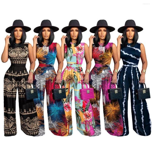 Calças femininas de duas peças, moda de verão, conjuntos de pernas largas, sexy, regata, sem mangas, top e longo feminino, 2 roupas casuais, roupas