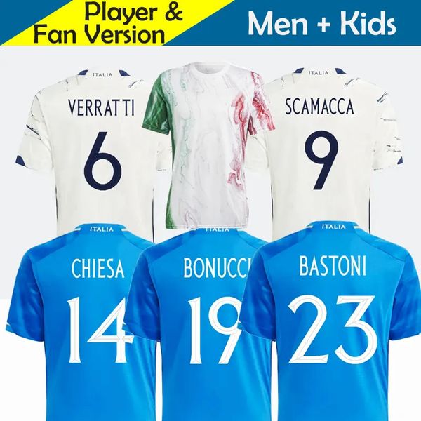 23 24Player Fans versione 2023 2024 Maglia da calcio Italia RASPADORI CHIESA SCAMACCA JORGINHO VERRATTI BARELLA BONUCCI BASTONI maglia da calcio nazionale da uomo per bambini 2XL