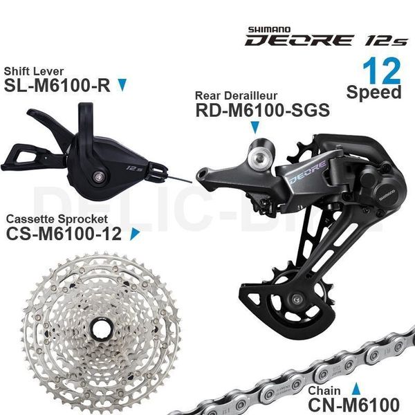 Desviadores de bicicleta SHIMANO DEORE M6100 12v Groupset Shifter Desviador traseiro RD M6100 Cassete Pinhão 50 50T Corrente 1x12 velocidade Peças originais 230619