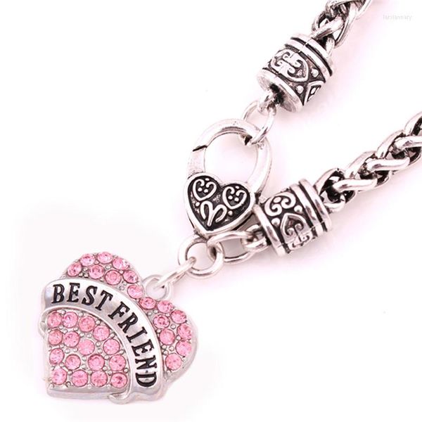 Charm Bracelets Women Heart Bracelet Gift For BFF Jewelry AMIGO Escrito Lindos Cristais Trigo Link Chain Liga De Zinco Gota