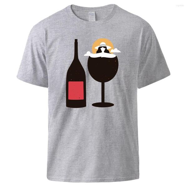 Herren T-Shirts The Frequent Hair Girl In Wine Glass Kurzarm Mann Übergroßes Retro T-Shirt Cotton Tide Tops All Match Kreatives T-Shirt