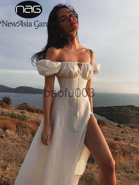 Повседневные платья Newasia Puff Elice Белое платье с плеча вырезанного гайка