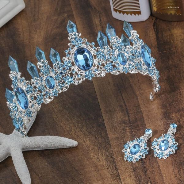 Pinzas para el cabello 2023 llegada encantadora Tiaras nupciales de cristal azul corona magnífica diadema de diamantes de imitación para accesorios de boda de princesa