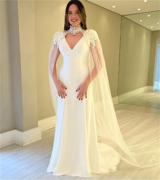 Nuovo abito da sposa boho con involucro elegante sirena bianca con cappuccio abiti da sposa bohémien 2023 abiti da sposa arabi da spiaggia chic abito di pizzo mariee femme vestido de noiva