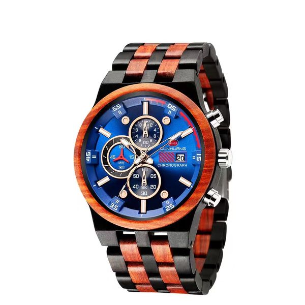 Relógio masculino Madeira 48 mm Relógio masculino Relógio de negócios de luxo Cronômetro Cor opcional Pulseiras ajustáveis totalmente em madeira 245U