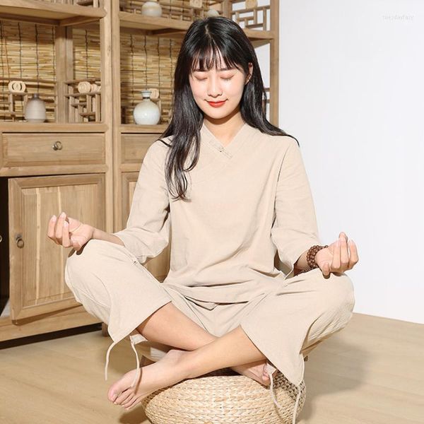Etnik Giyim Wushu Tai Chi Tekdüzen Geleneksel Çince Kadınlar için Pamuk Keten Zen Meditasyon Hanfu Tang Takım Yoga Fitness
