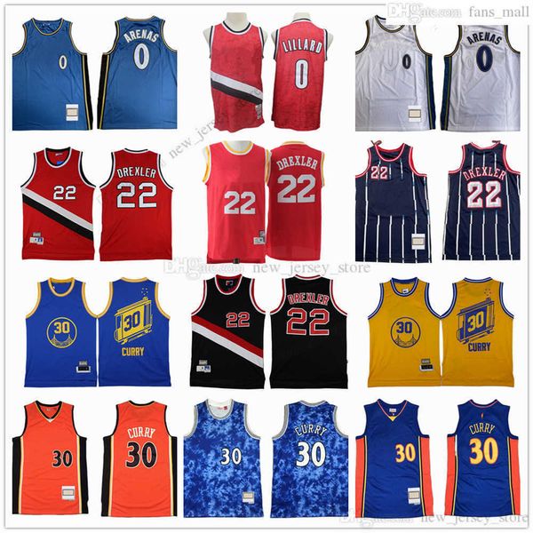 Mitchell An Ness Basketball 0 Damian Lillar Gilbert Arenas Trikots 2003–04 Weiß Retro E Clye Drexle Stephen Curry Trikot Orange Blau