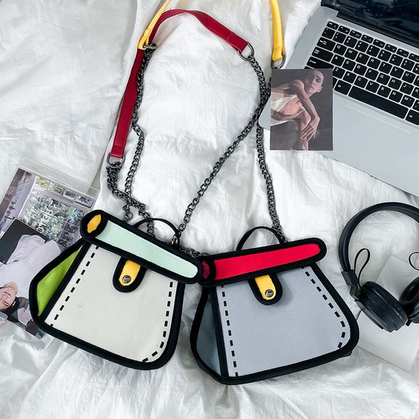 Dia Packs Cartoon Canvas Bag Novo anime Cute Graffiti Cartoon Bag Design Popular Cadeia Feminina Messenger Bag com logotipo