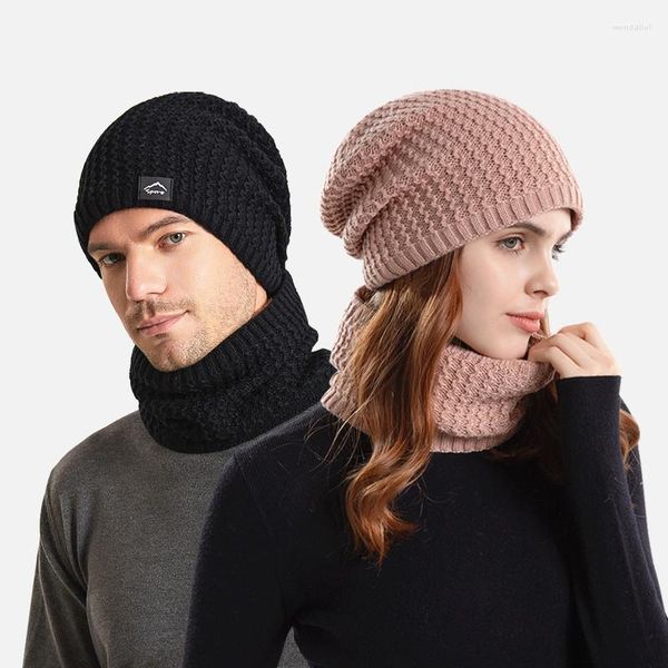 Berets Unisex Winter Beanie Hats Snood Set теплый волнистый вязаный тепловая шляпа теплый шарф с утолщенным шарфом для женщин мужчин