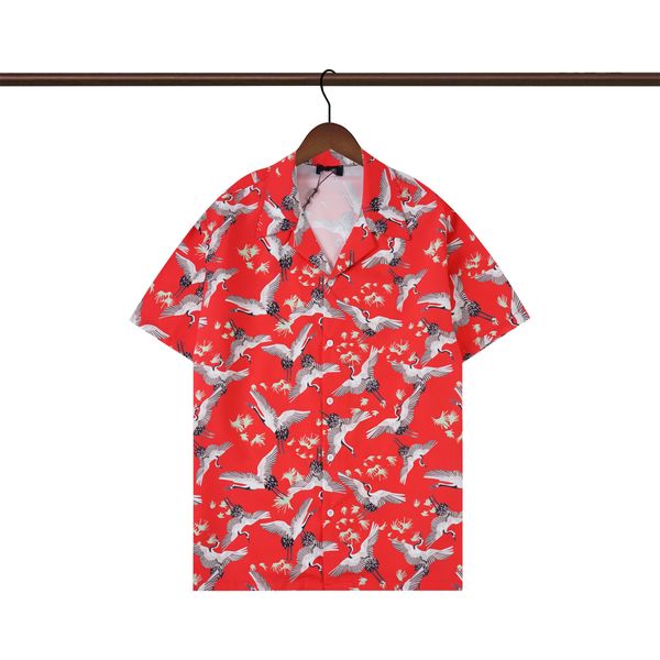 2023 Summer Bowling Shirts Mens Fashion Letter Floral Print Shirts Casual Button Down Short Sleeve Hawaiian Shirt Ternos Beach Designer Dress Shirts M -3XL