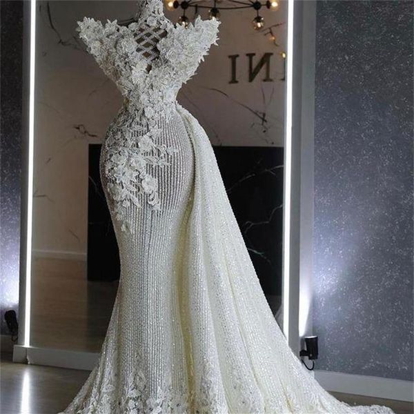 2022 Стильное свадебное платье русалки с съемным поездом с блестками