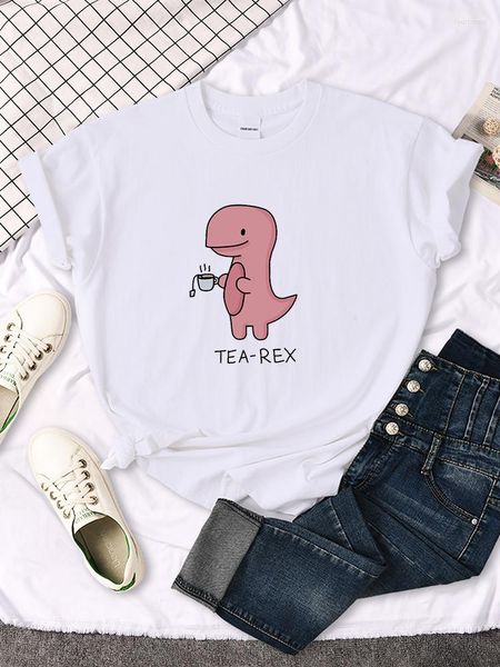 Camisetas femininas Lady T-Shirt Cute Pink - Rex Print Feminino O-neck solta Oversize Shirt Harajuku All-Match Kawaii Animal Women Clothing