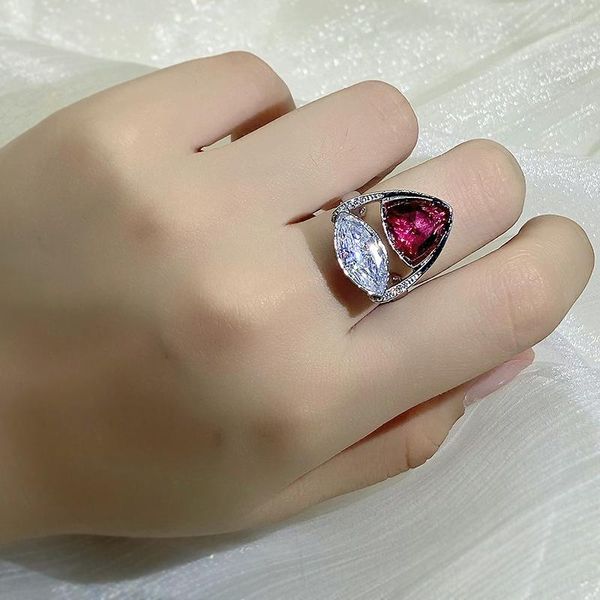 Cluster Rings Buling Zircon Red Ring For Women Birthday Gift Wedding Bridal Jewelry Anillos Plata 925 Para Mujer Engagement