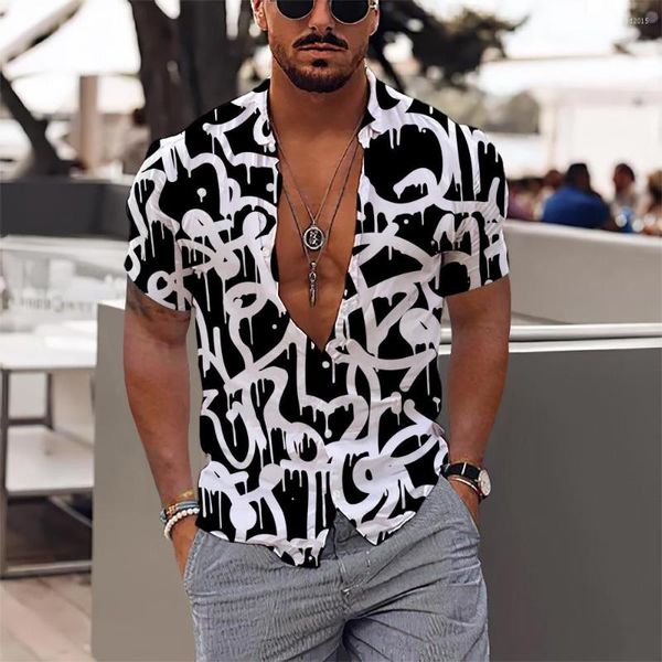 Camisas masculinas casuais de verão masculinas pretas brancas florais 3d impressão praia para homens manga curta tops oversized camiseta blusa