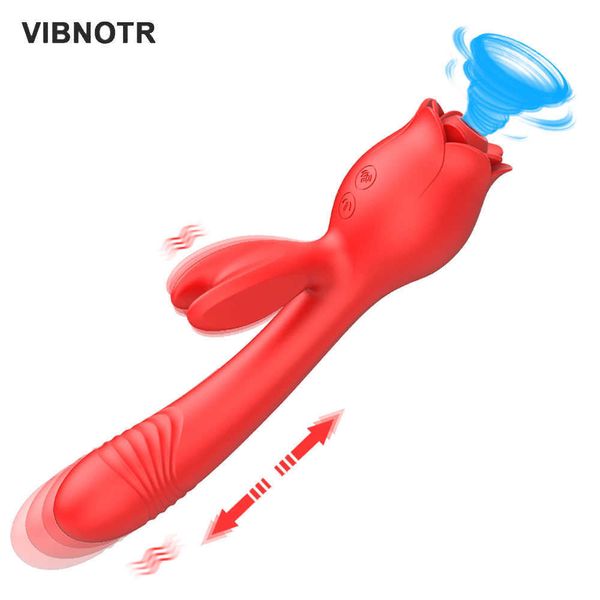 3 in 1 Rose Toy Thrusting Vibrator Rabbit für Frauen Klitoris Stimulator Nippel Clit Sucker G-Punkt weibliche Masturbation Sex