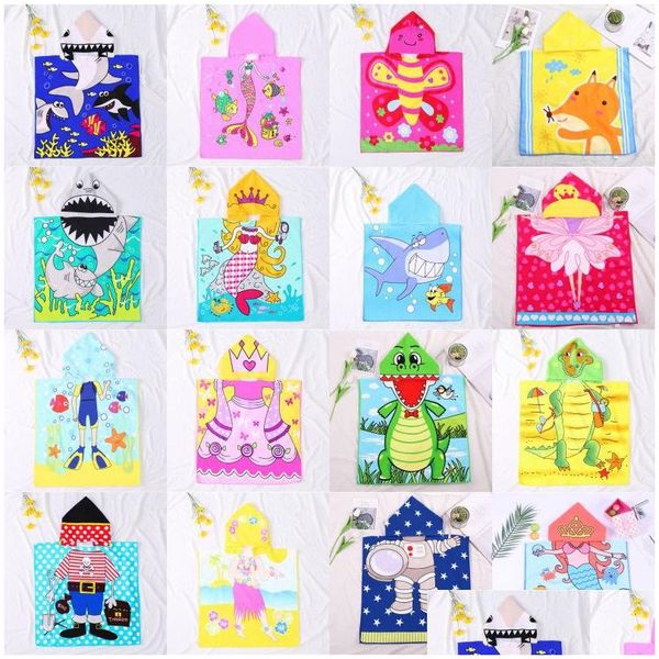 Asciugamano per bambini con cappuccio da bagno in spiaggia Cartoon stampato Super assorbente per bambini 16 anni Pool Swim Errups Poncho Cape Drop Delivery Home Garden Dhebx