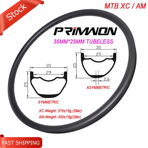 Rodas de bicicleta 29ER 650B MTB Mountain Carbon Rim Clincher Tubeless Hookless 35mm Largura 25mm Profundidade Simétrica Assimétrica XC AM Roda de Bicicleta 230619