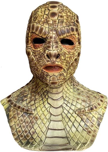 Máscaras de festa Máscara de pele de cobra de réptil com decote assustador demônio fantasma monstro cabeça cheia látex máscara de cosplay 230617