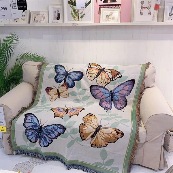 Tapetes Nordic INS Color Butterfly Cotton Travel Blanket Lazer Sofá Toalha Capa Tapete Simples Tapeçaria