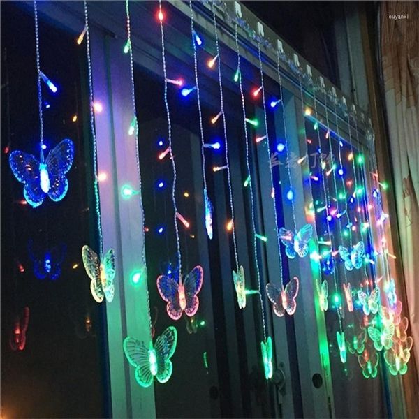 Fios 3,5M 96LED UE/EUA Cortina Borboleta Cortina de Cordas Luzes Pingente de Corda para Festas de Natal Casamento Aniversário Decoração