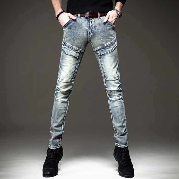 Jeans Masculino Masculino Leve Luxo Street Fashion Cargo Jeans à prova de desgaste estilo retrô Scratches Jeans Slim-fit Trendy Casual Jeans; 230619