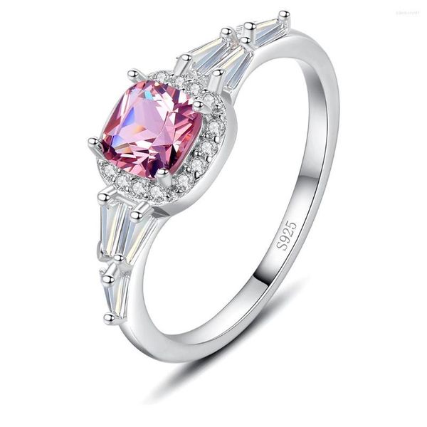 Cluster Ringe Farbe Schatz Ring S925 Silber Pulver Morganit Prinzessin Quadrat Zirkon Hochzeitstag Für Frauen